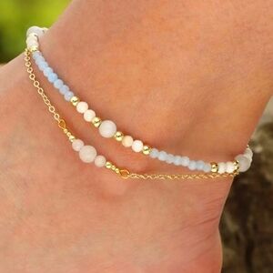 Layered Ankle Bracelets for Women Dainty 18k Gold Plated Anklet